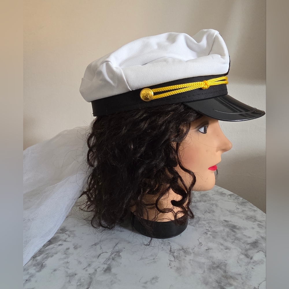 Captain's Hat With Veil- Black & White
